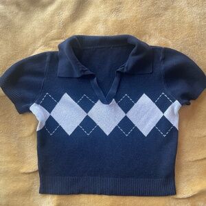 Argyle knit crop top with collar